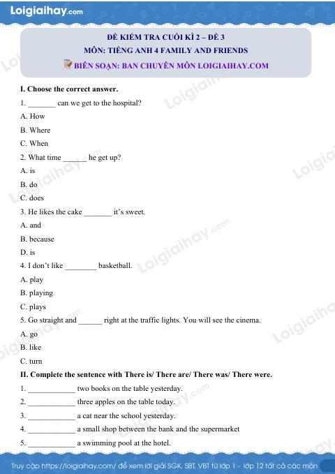 Đề thi học kì 2 Tiếng Anh 4 Family and Friends - Đề số 3